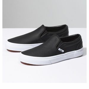 Black Leather Perforated slip on vans
